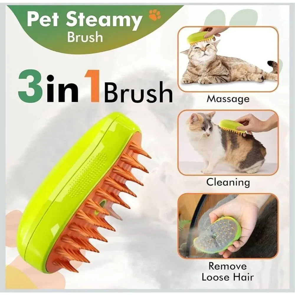 Emami NIB 3-in-1 Electric Spray Massage Grooming Hair Comb Steamy Cat Dog Brush
